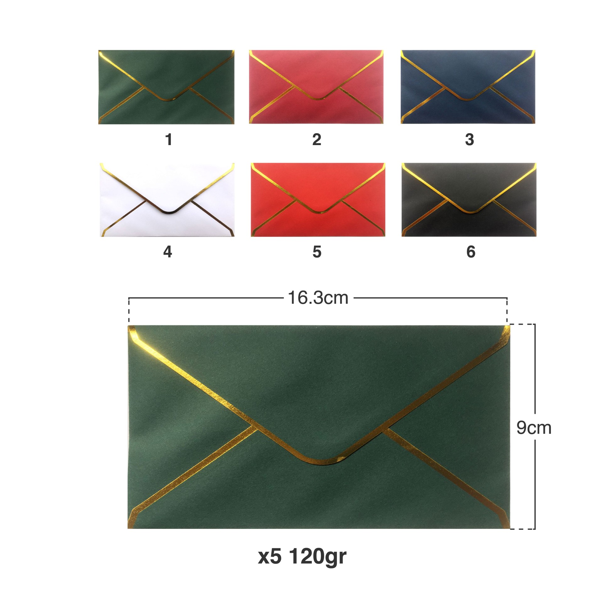Envelope Borda Dourada 90X163mm Pack 5