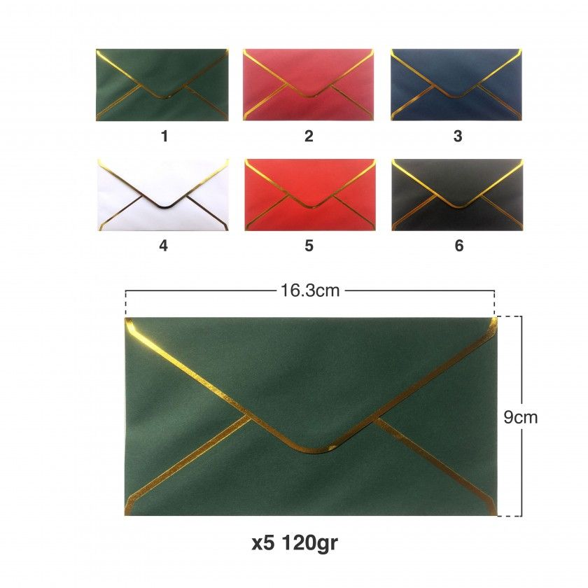 Envelope Borda Dourada 90X163mm Pack 5 Envelope Borda Dourada 90X163mm Pack 5