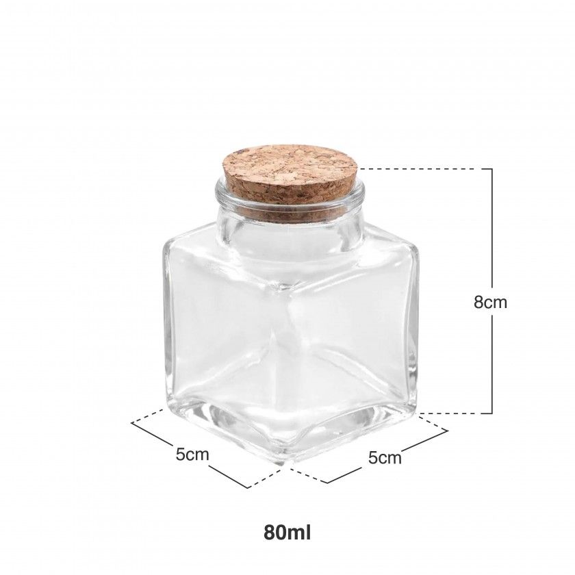Frasco Vidro Tampa Cortiça Quadrado 80ml 5X5X8cm Frasco Vidro Tampa Cortiça Quadrado 80ml 5X5X8cm