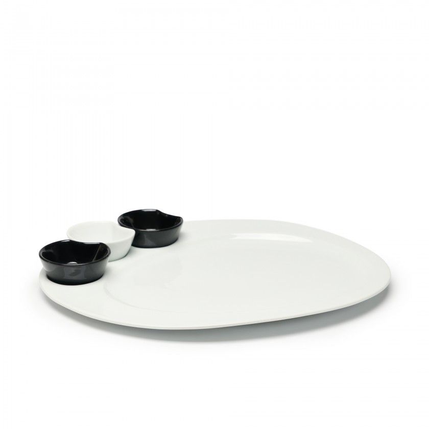 Prato Porcelana Four + 3 Taças Branco 34X28X2cm Prato Porcelana Four + 3 Taças Branco 34X28X2cm