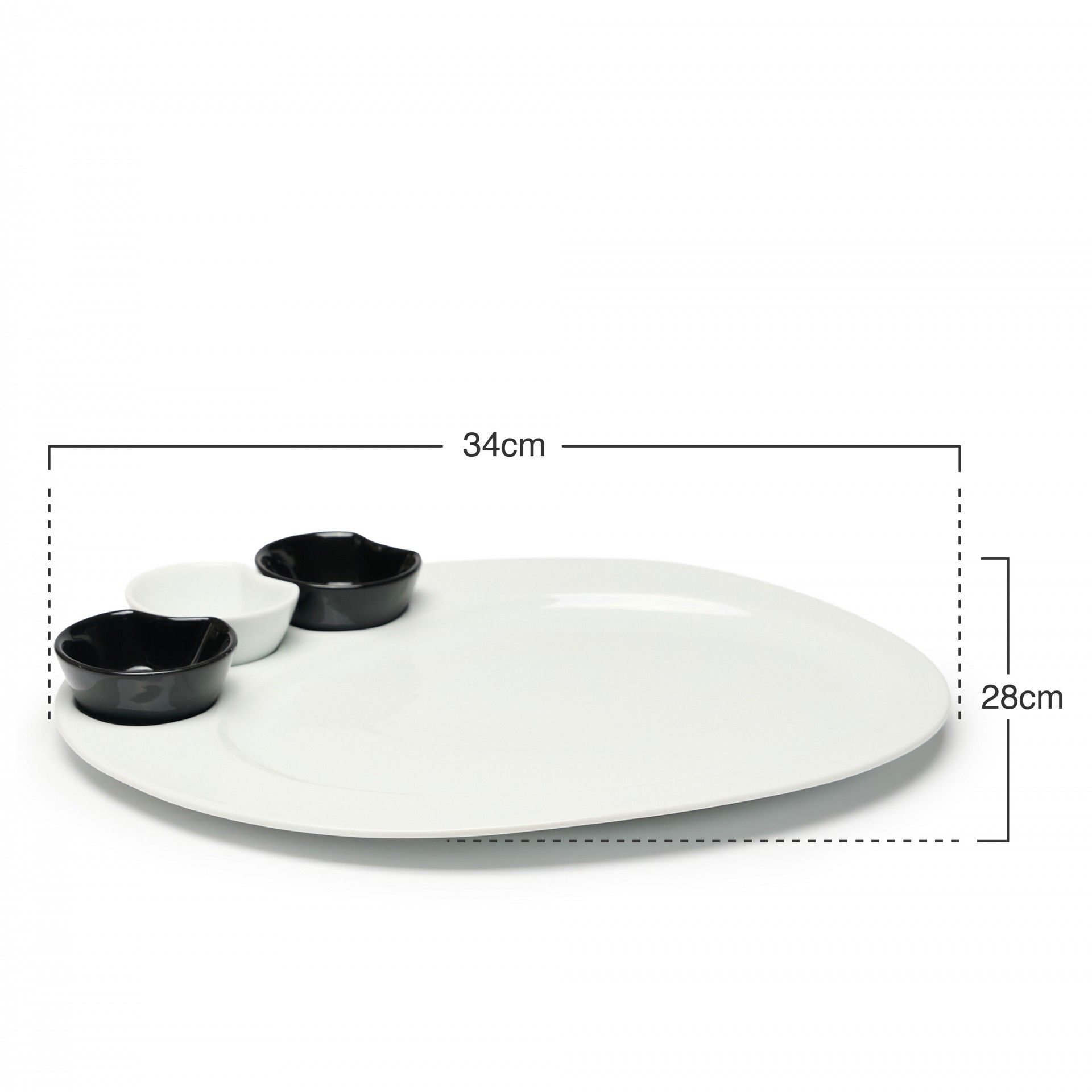 Prato Porcelana Four + 3 Taças Branco 34X28X2cm
