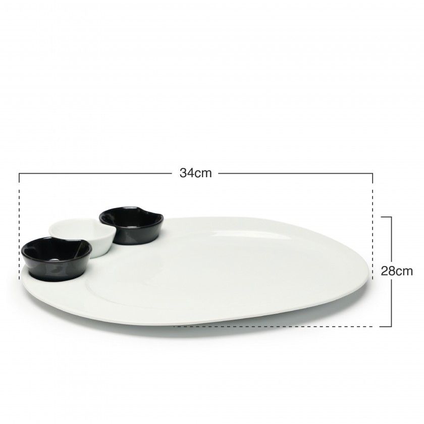 Prato Porcelana Four + 3 Taças Branco 34X28X2cm Prato Porcelana Four + 3 Taças Branco 34X28X2cm