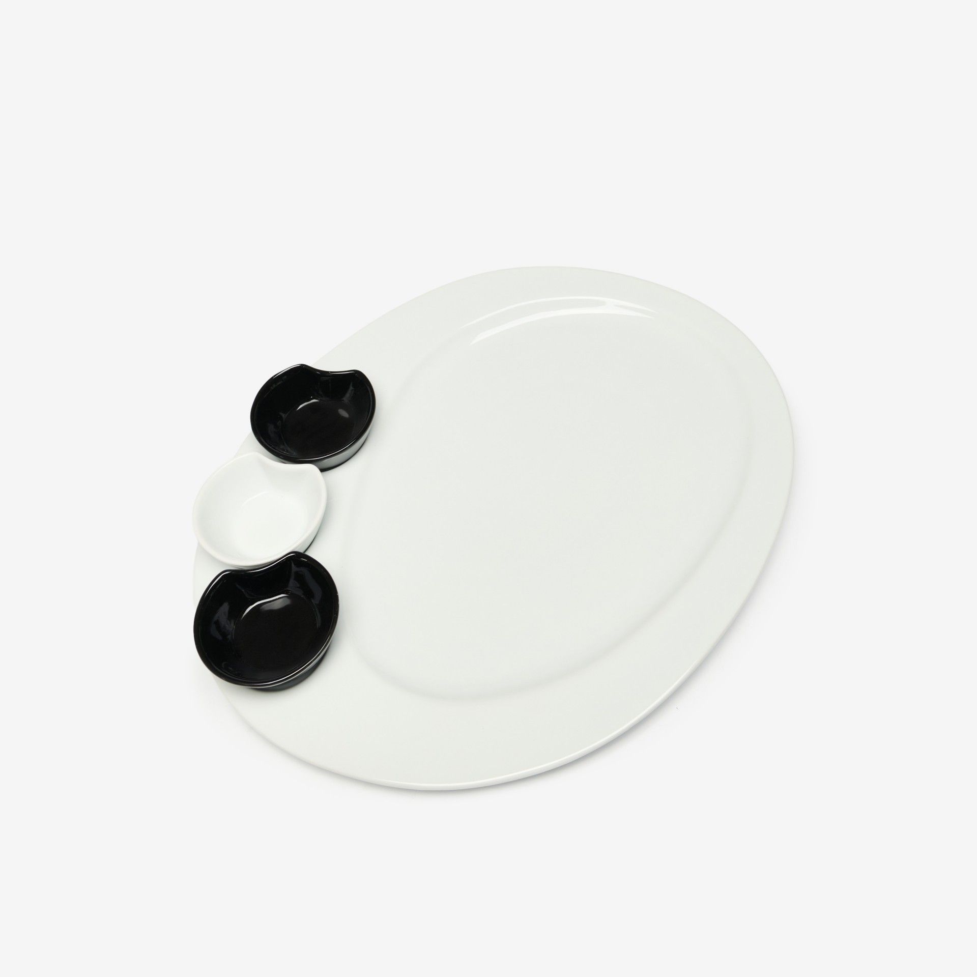Prato Porcelana Four + 3 Taças Branco 34X28X2cm