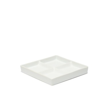 Prato 4 Compartimentos Porcelana Quadrado Branco 18.5X18.5X2cm