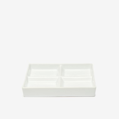 Prato 4 Compartimentos Porcelana Quadrado Branco 18.5X18.5X2cm
