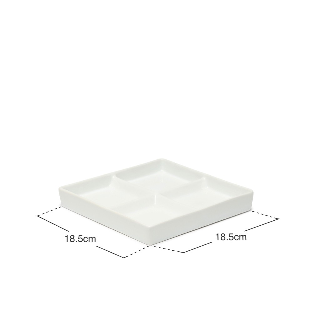 Prato 4 Compartimentos Porcelana Quadrado Branco 18.5X18.5X2cm