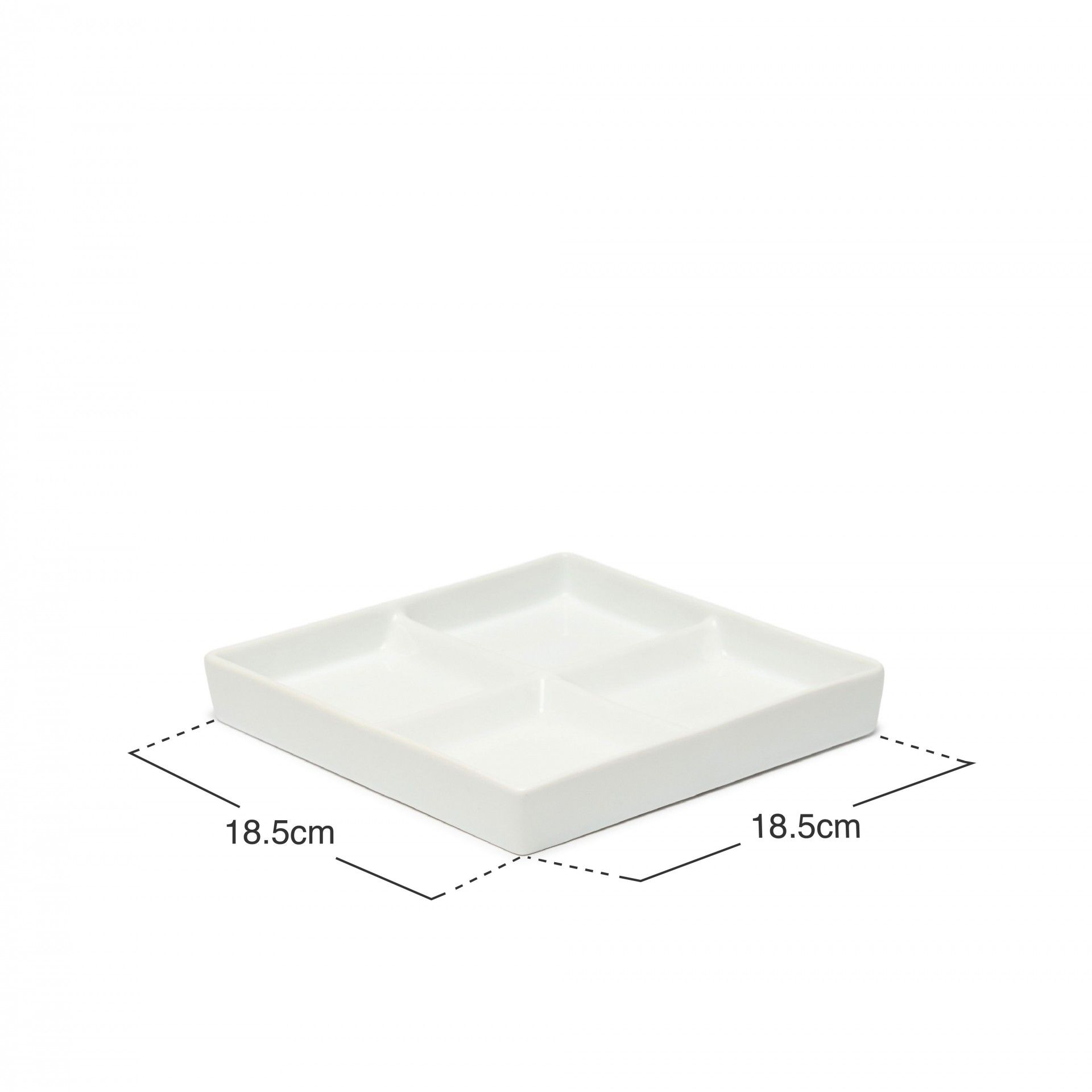 Prato 4 Compartimentos Porcelana Quadrado Branco 18.5X18.5X2cm