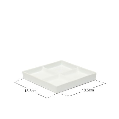 Prato 4 Compartimentos Porcelana Quadrado Branco 18.5X18.5X2cm