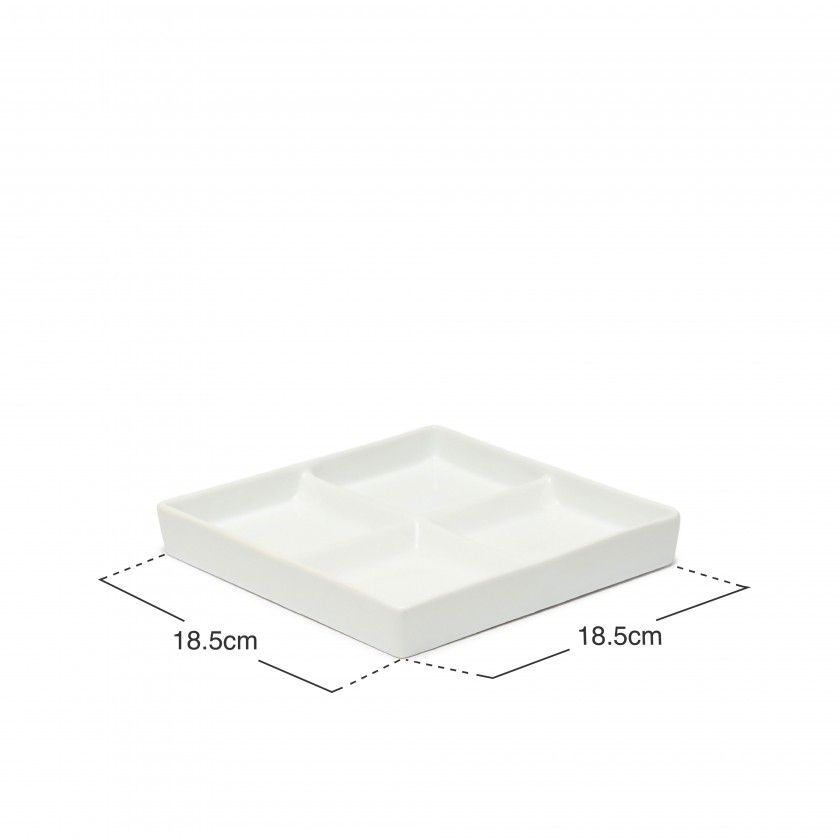 Prato 4 Compartimentos Porcelana Quadrado Branco 18.5X18.5X2cm Prato 4 Compartimentos Porcelana Quadrado Branco 18.5X18.5X2cm
