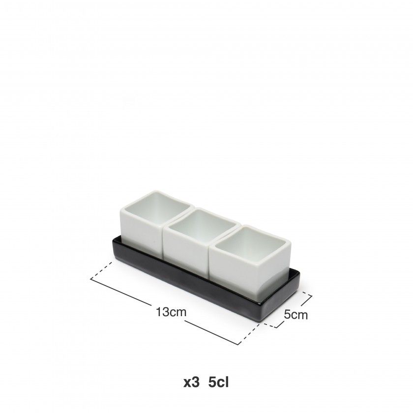 Base com 3 Taças + Colher Porcelana Ming Branco 5X5X4cm Base com 3 Taças + Colher Porcelana Ming Branco 5X5X4cm