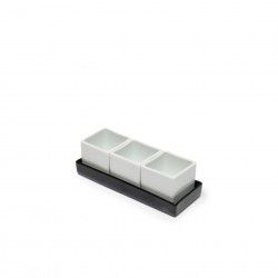 Base com 3 Taças + Colher Porcelana Ming Branco 5X5X4cm Base com 3 Taças + Colher Porcelana Ming Branco 5X5X4cm