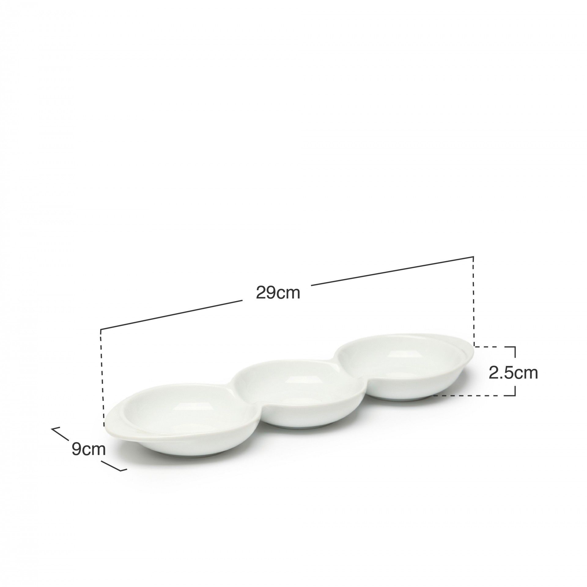 Bandeja Porcelana Degustacion 3 Divisões Branco 29X9X2.5cm
