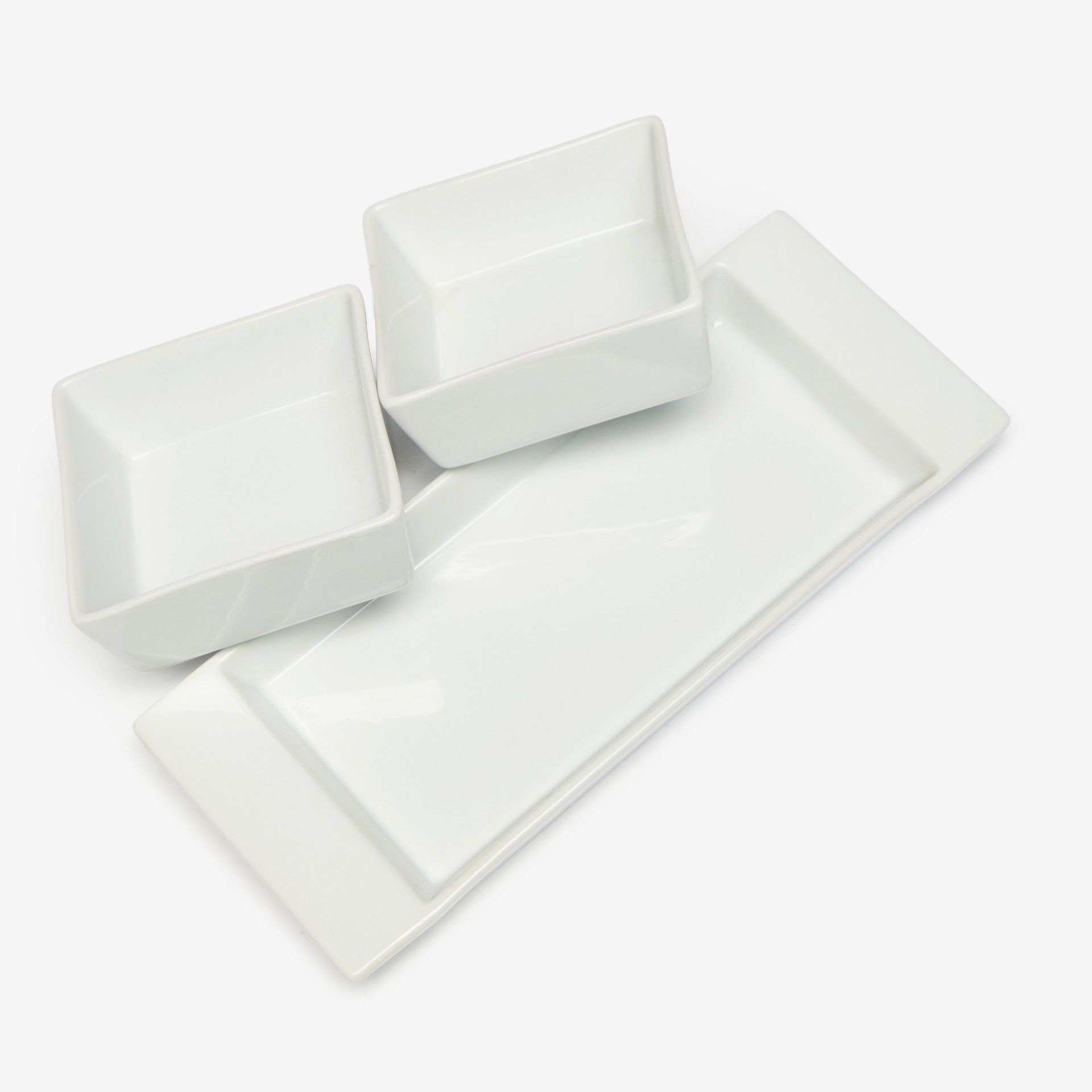 Bandeja Porcelana Degustacion com 2 Taças Branco 10cl