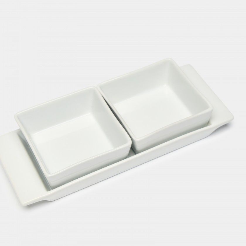 Bandeja Porcelana Degustacion com 2 Ta�as Branco 10cl