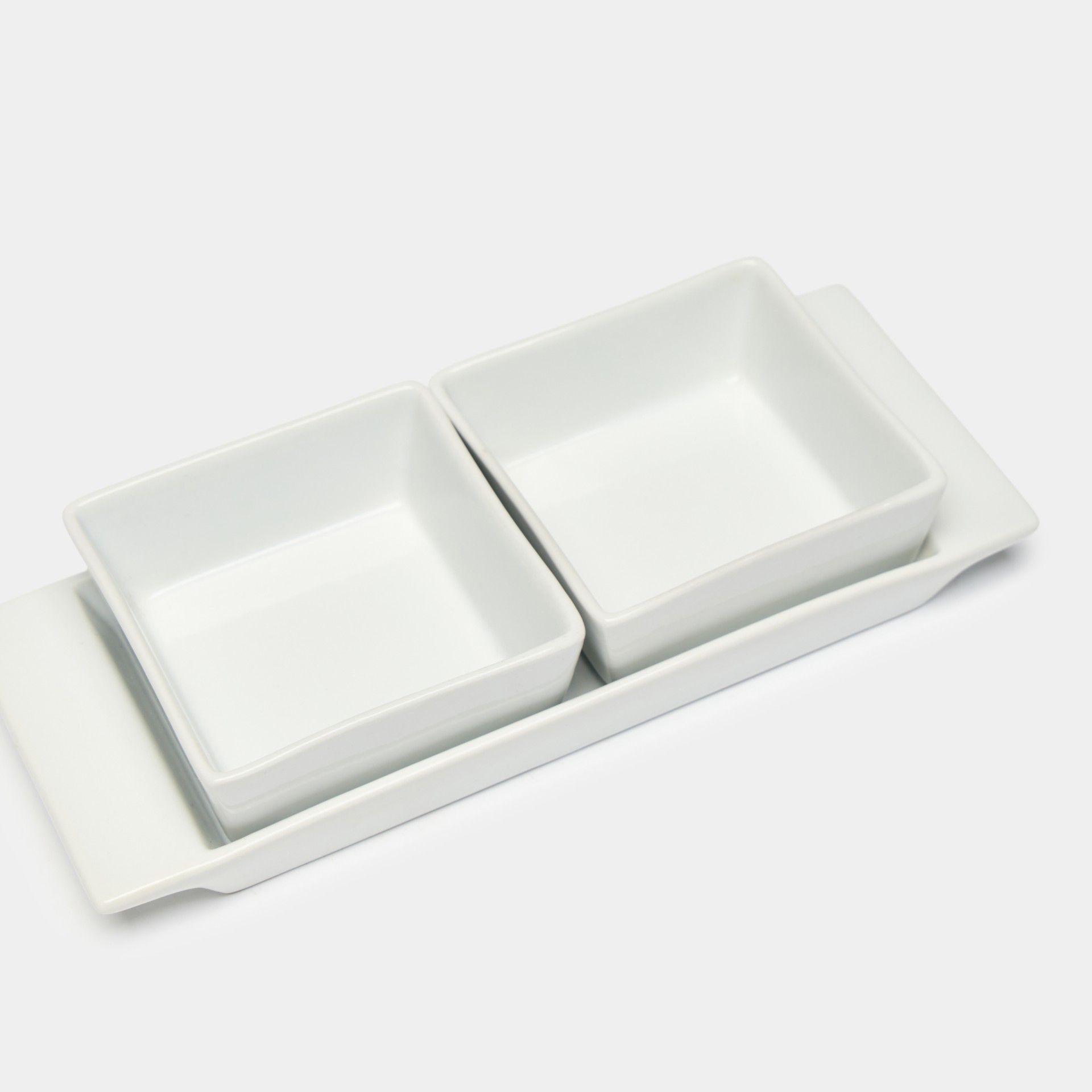 Bandeja Porcelana Degustacion com 2 Taças Branco 10cl