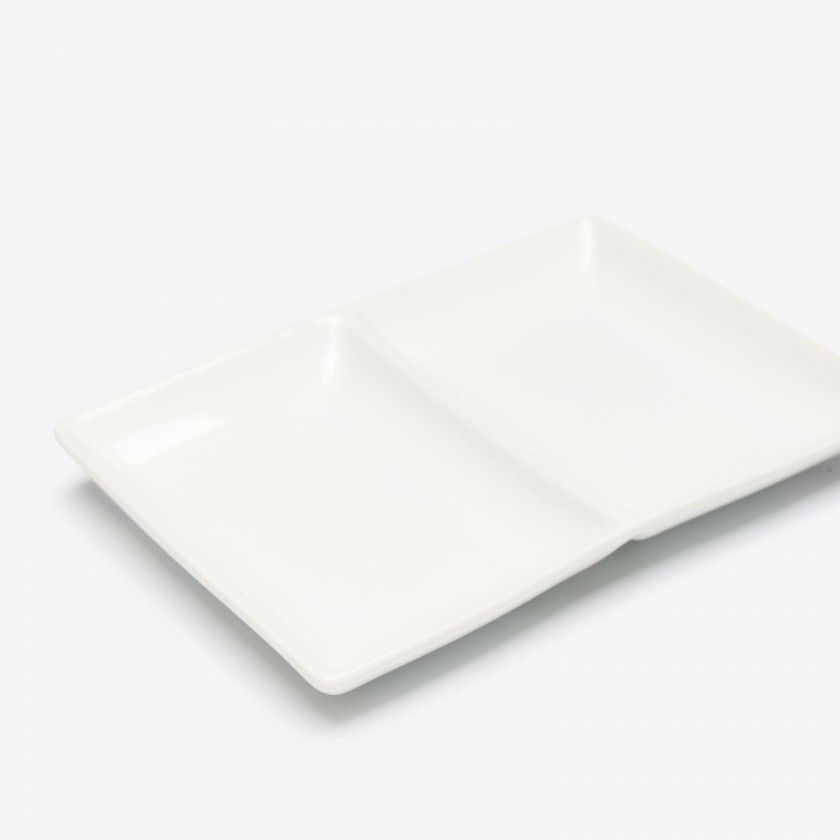Prato Aperitivos Porcelana 2 Divis�rias 16.5X12X2.5cm
