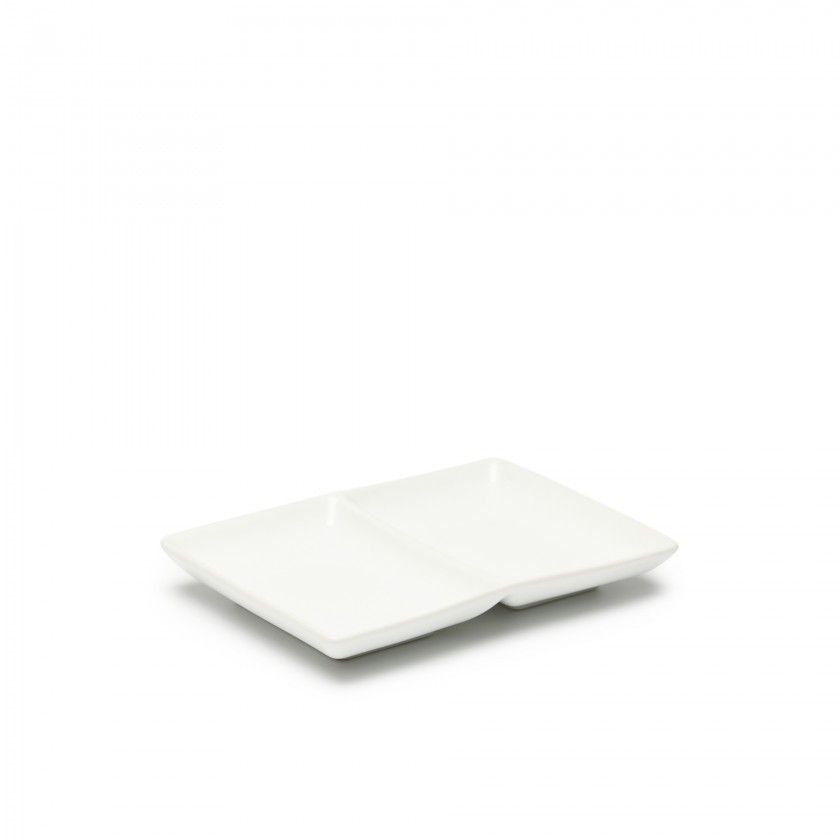 Prato Aperitivos Porcelana 2 Divis�rias 16.5X12X2.5cm