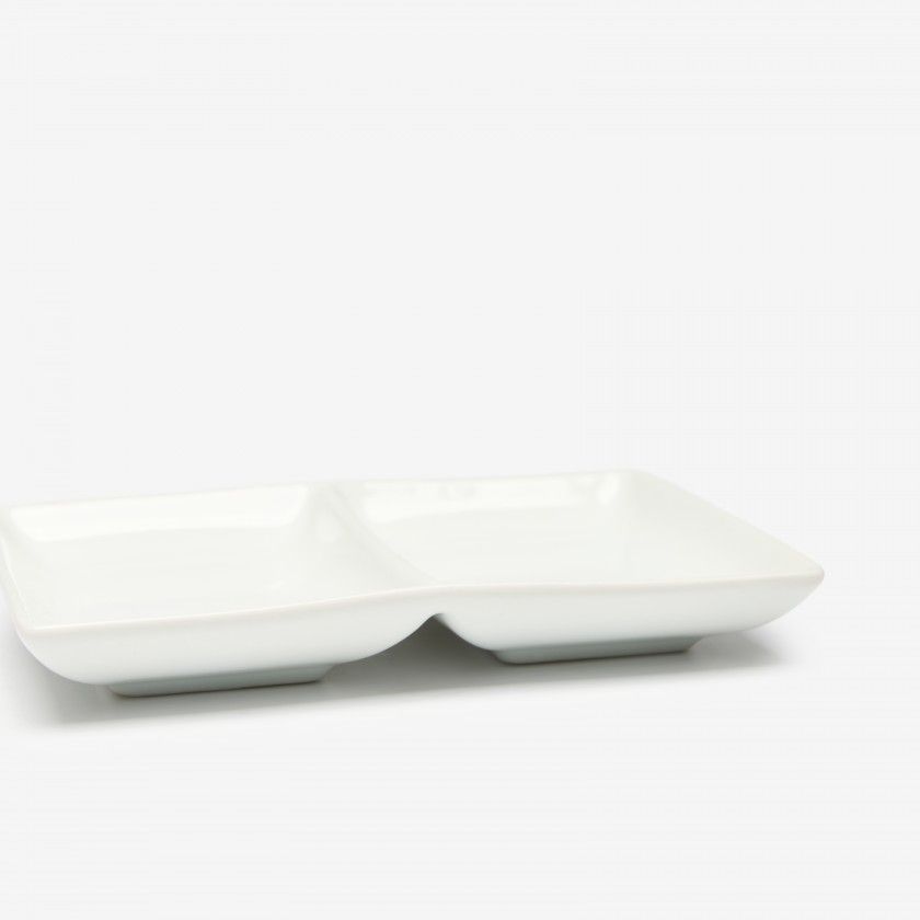 Prato Aperitivos Porcelana 2 Divis�rias 16.5X12X2.5cm