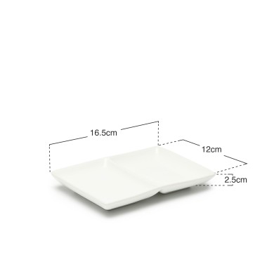 Prato Aperitivos Porcelana 2 Divisórias 16.5X12X2.5cm