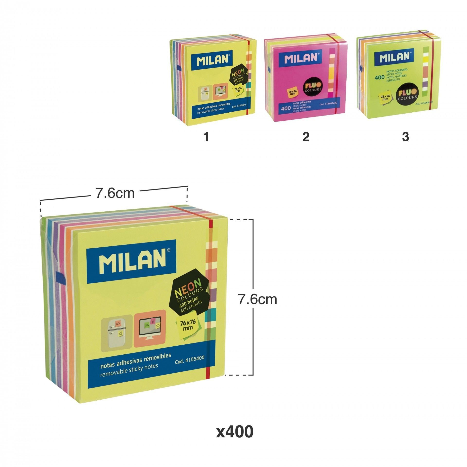 Bloco Notas Aderentes Milan Cor Sortido 400Folhas 76X76mm