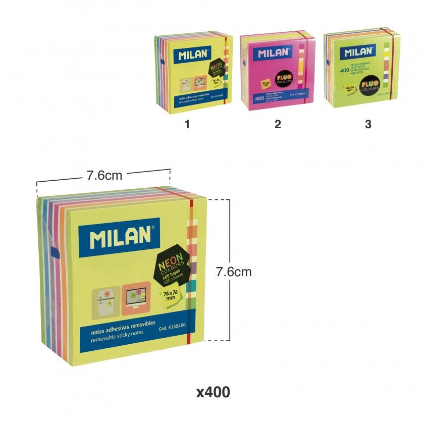 Bloco Notas Aderentes Milan Cor Sortido 400Folhas 76X76mm Bloco Notas Aderentes Milan Cor Sortido 400Folhas 76X76mm