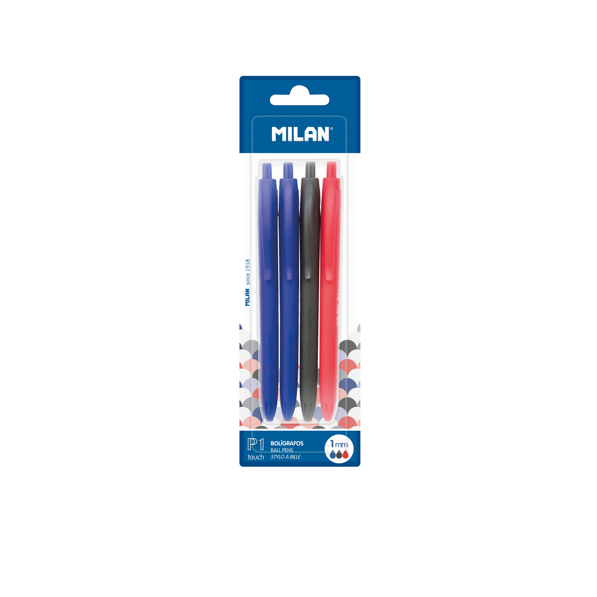 Caneta Milan Azul / Vermelho / Preto Pack 4
