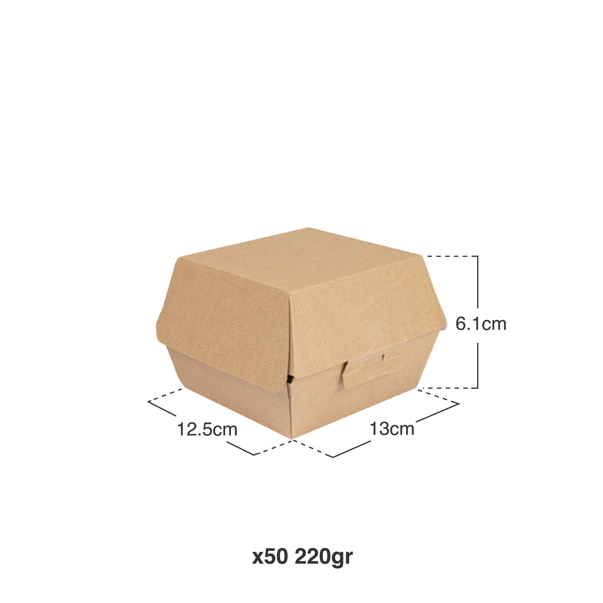 Caixa Hamburguer 220g 13X12.5X9cm Pack 50