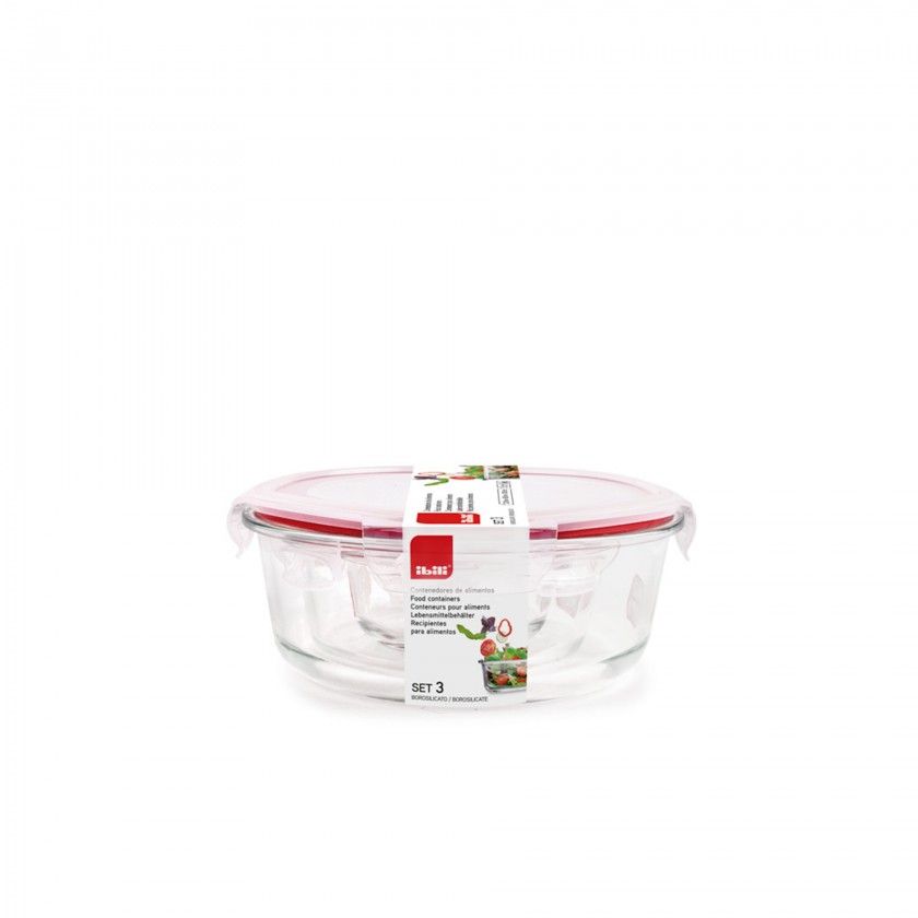 Caixa Hermetica Borosilicato 220/650/1300ml Pack 3 Caixa Hermetica Borosilicato 220/650/1300ml Pack 3