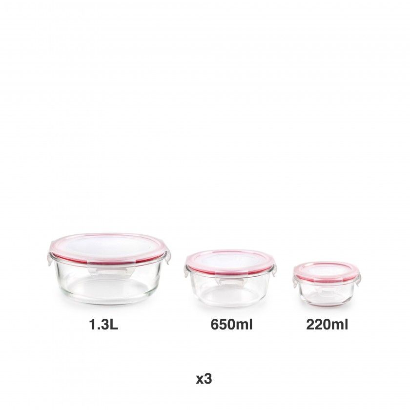 Caixa Hermetica Borosilicato 220/650/1300ml Pack 3 Caixa Hermetica Borosilicato 220/650/1300ml Pack 3