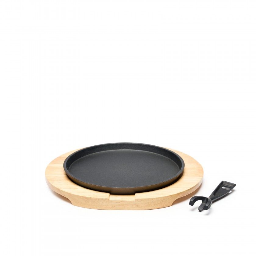 Prato Ferro Fundido �26X3.8cm + Base Madeira 34X30cm