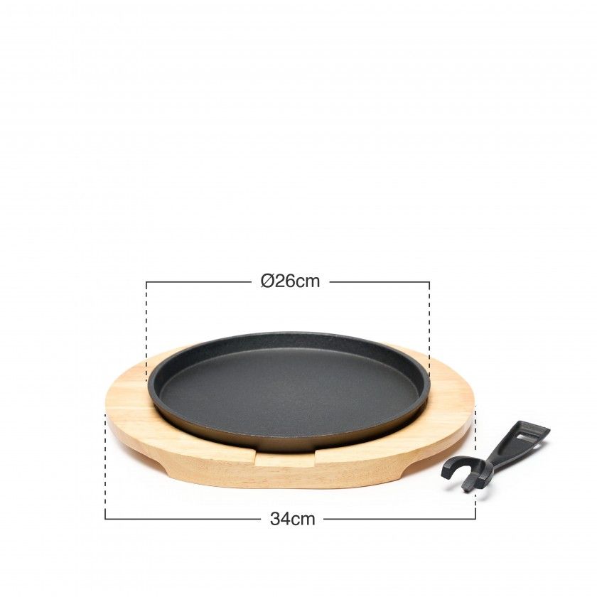 Prato Ferro Fundido �26X3.8cm + Base Madeira 34X30cm