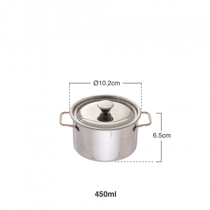 Caçarola Mini Inox Com Tampa 450ml Ø10.2X6.5cm Caçarola Mini Inox Com Tampa 450ml Ø10.2X6.5cm