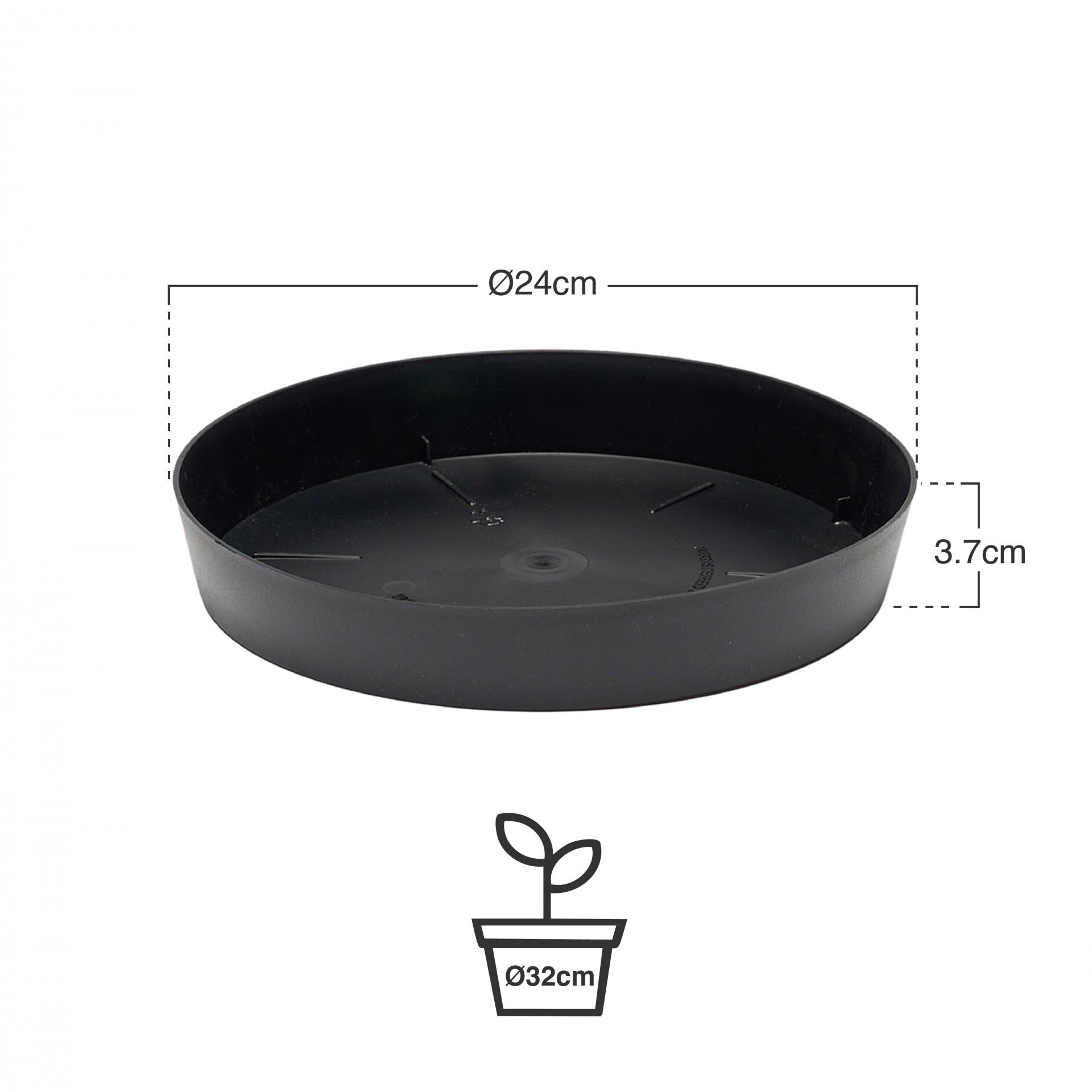 Prato Plastico Tes Redondo Preto Ø24x3.7cm