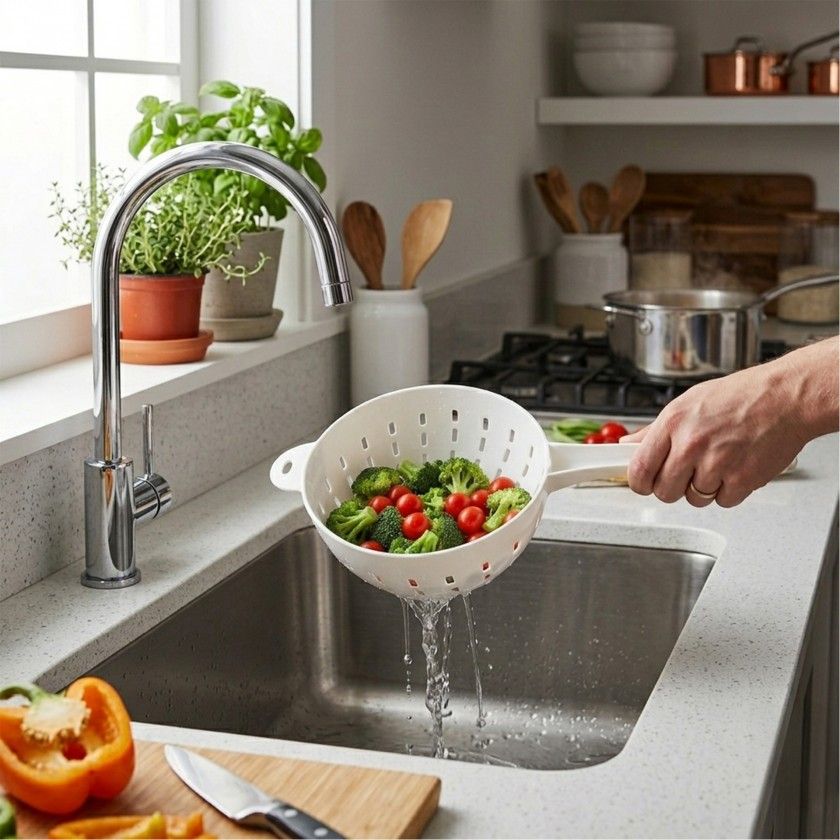 Escorredor Legumes Com Cabo Branco Escorredor Legumes Com Cabo Branco