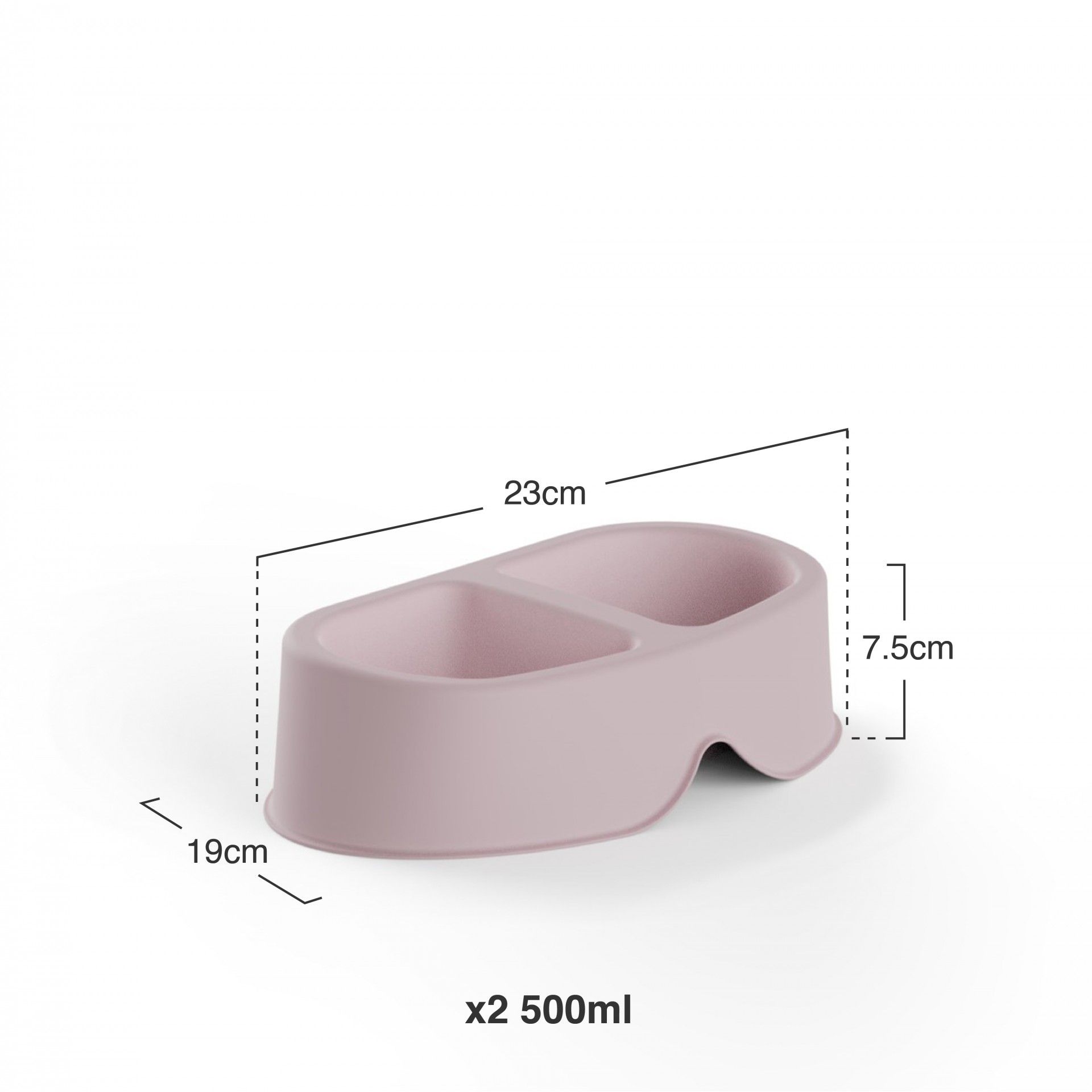 Comedouro Duplo Plástico Rosa 2X500ml 23X19X7.5cm