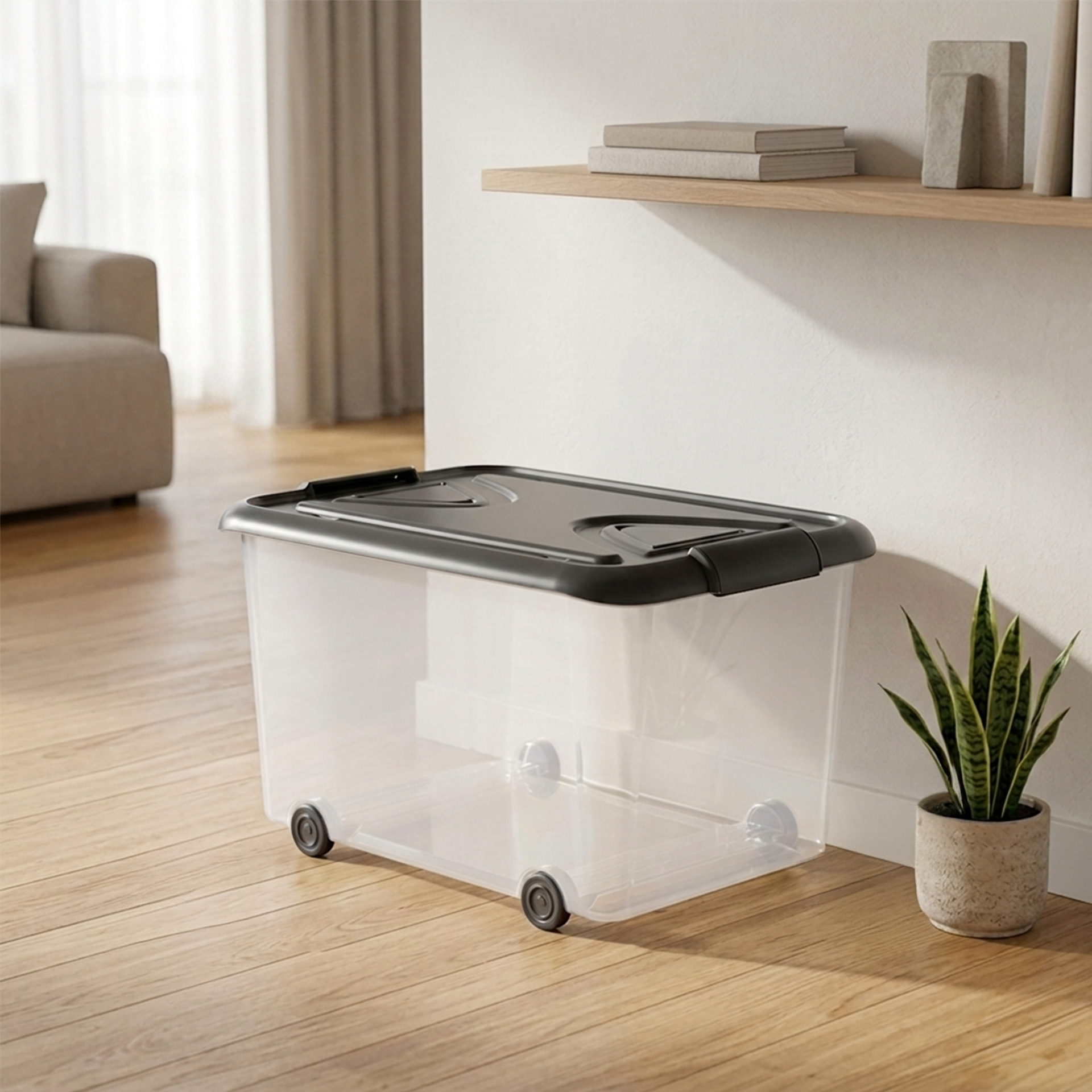 Caixa Arrumos Nature Antracite 70l 63X45X28cm