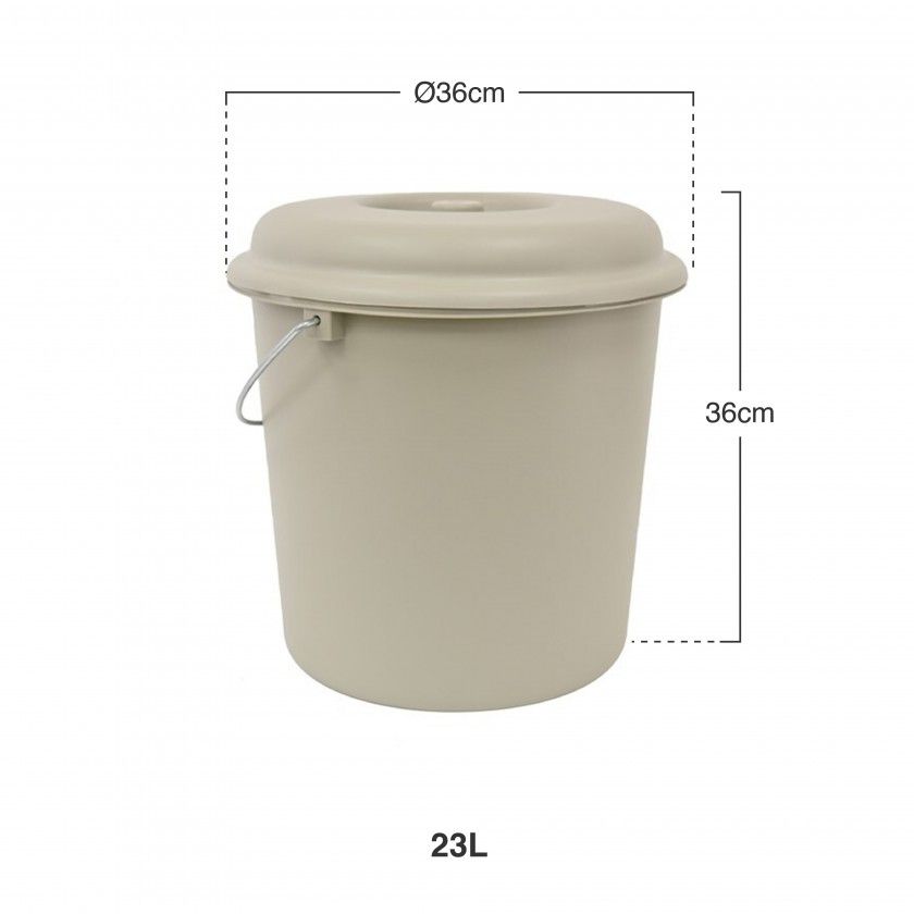 Balde Com Tampa Nature Bege 23l Ø36X36cm Balde Com Tampa Nature Bege 23l Ø36X36cm
