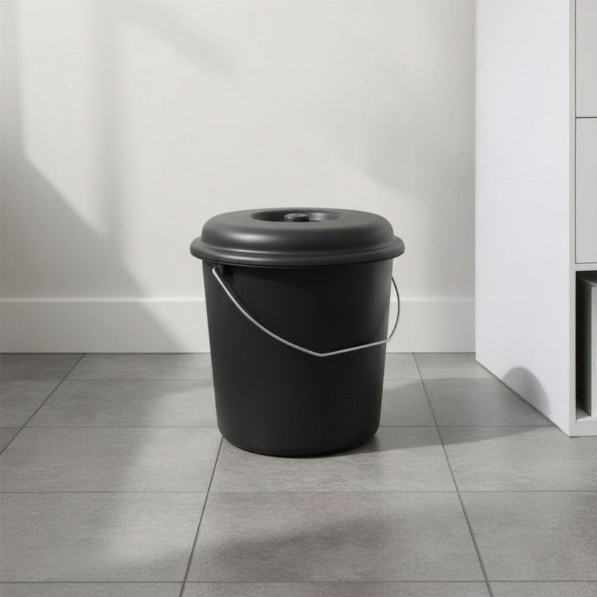 Balde Com Tampa Nature Preto 23l Ø36X36cm Balde Com Tampa Nature Preto 23l Ø36X36cm