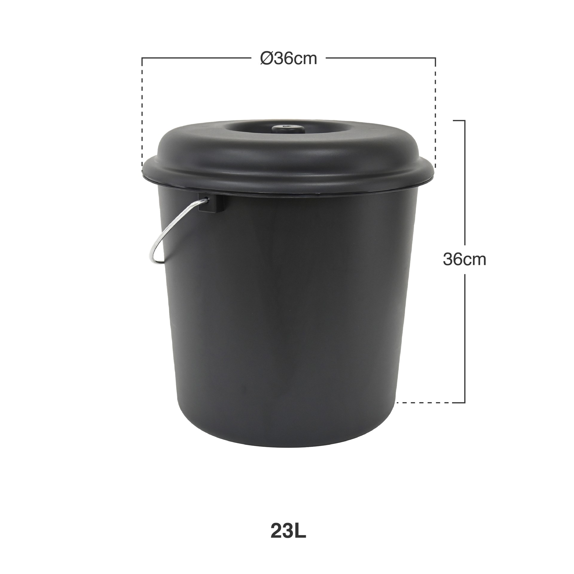 Balde Com Tampa Nature Preto 23l Ø36X36cm