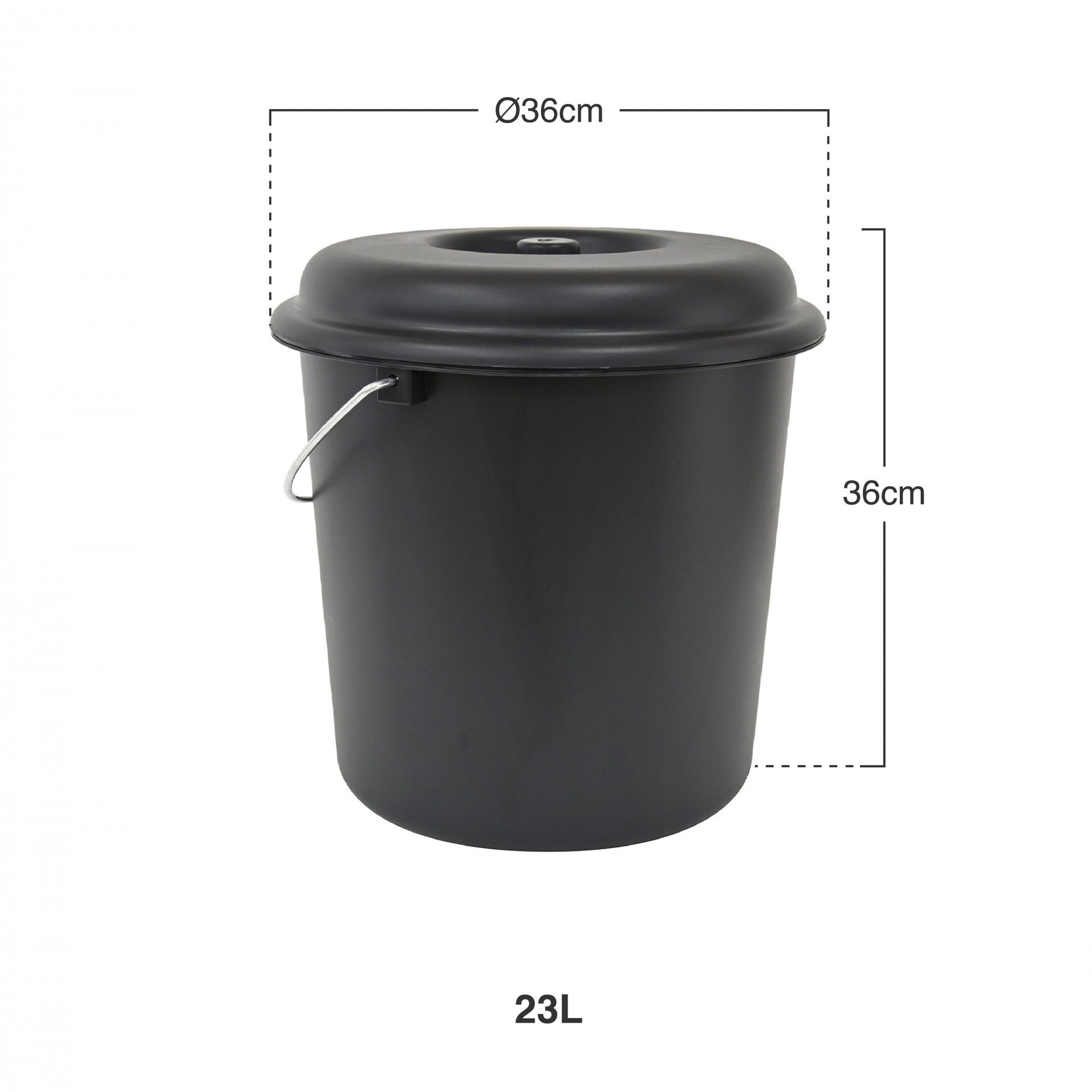 Balde Com Tampa Nature Preto 23l Ø36X36cm