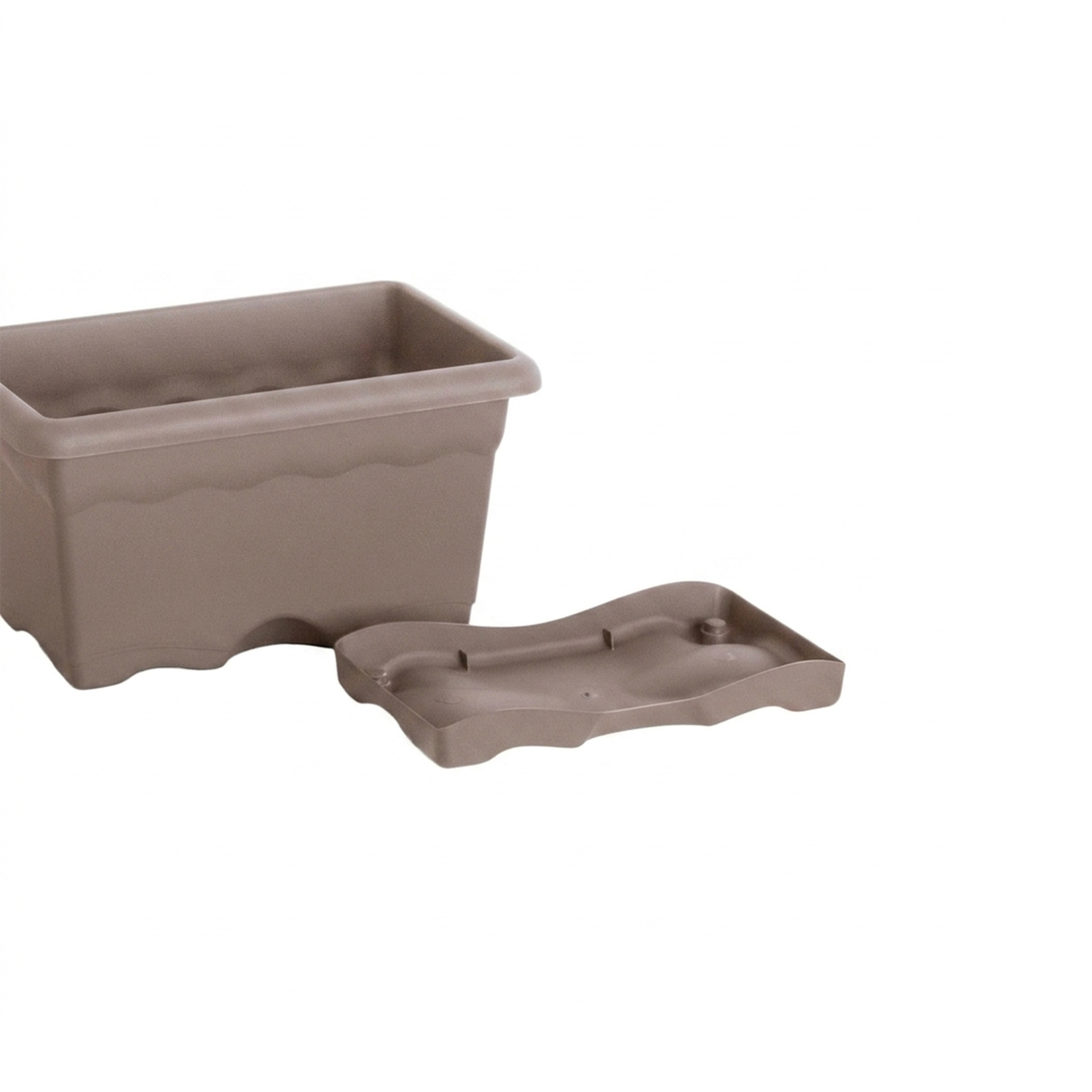 Floreira Com Prato Plástica Terra Taupe 30X20cm