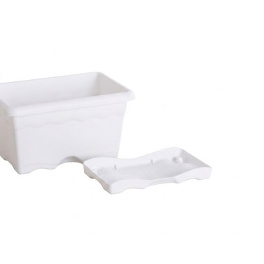 Floreira Com Prato Plástica Terra Branco 30X20cm