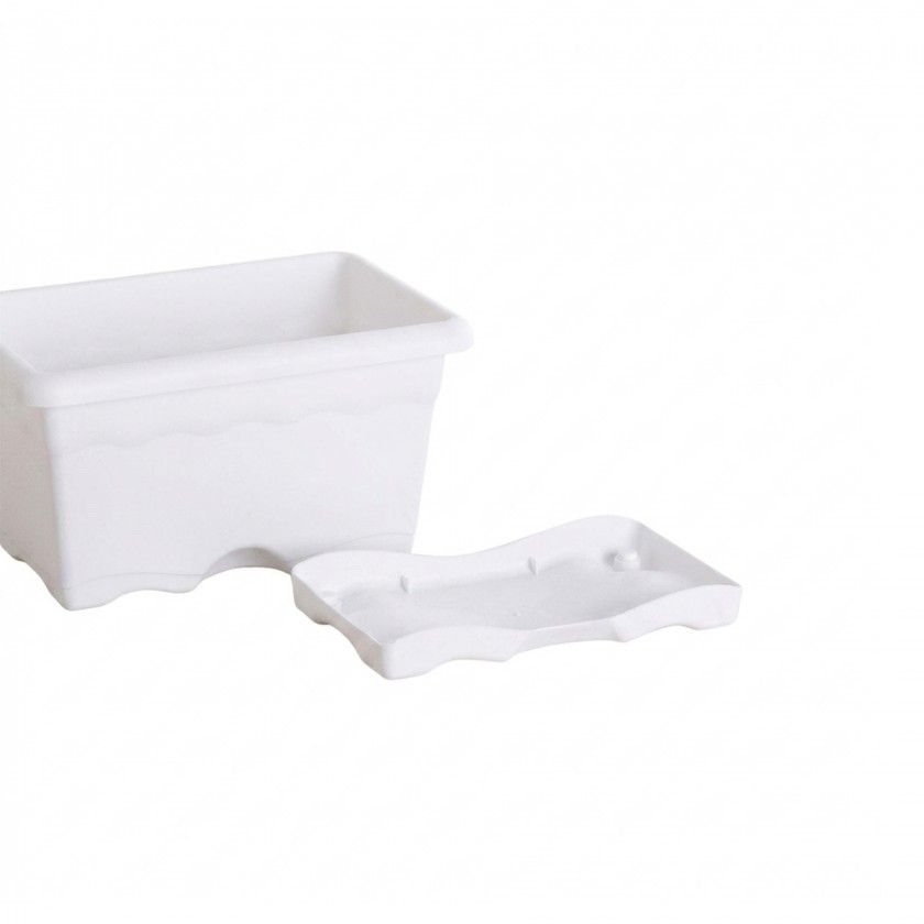 Floreira Com Prato Plástica Terra Branco 30X20cm Floreira Com Prato Plástica Terra Branco 30X20cm