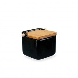 Saleiro Cer�mica Preto Tampa Bambu 800ml