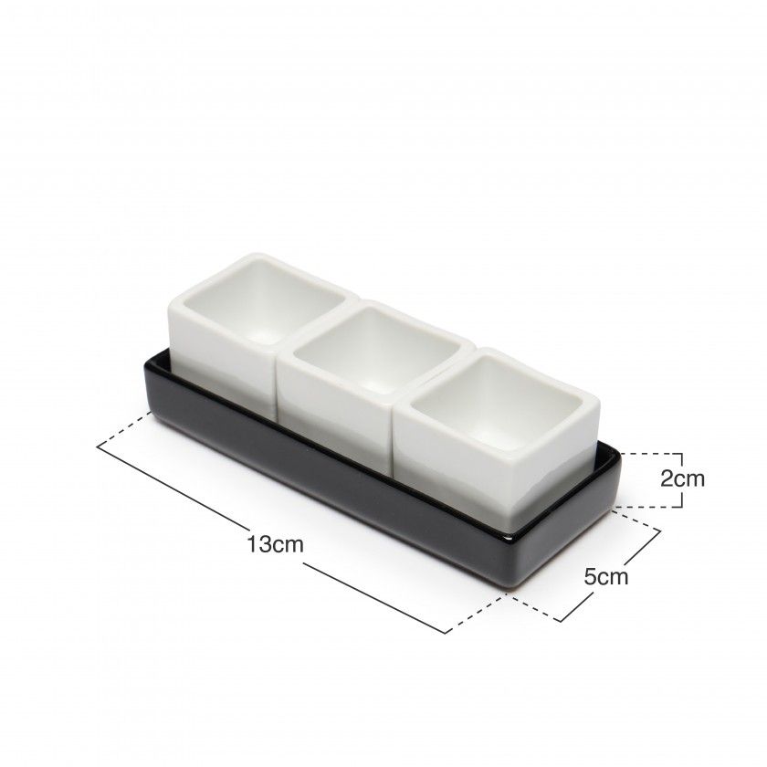 Conjunto 3 taças para molhos com base 13X5X2cm Conjunto 3 taças para molhos com base 13X5X2cm