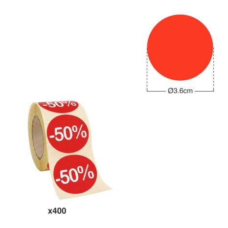 Rolo Com 400 Etiquetas Promoção -50% 3.6cm - Image product