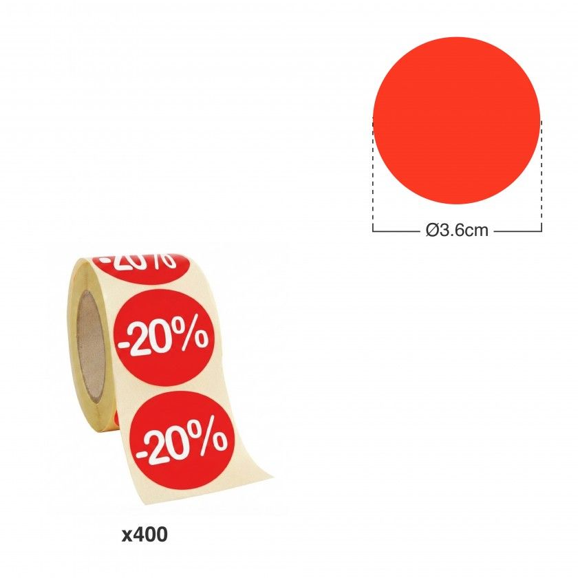 Rolo Etiqueta Promoção -20% 3.6cm Pack 400 Rolo Etiqueta Promoção -20% 3.6cm Pack 400