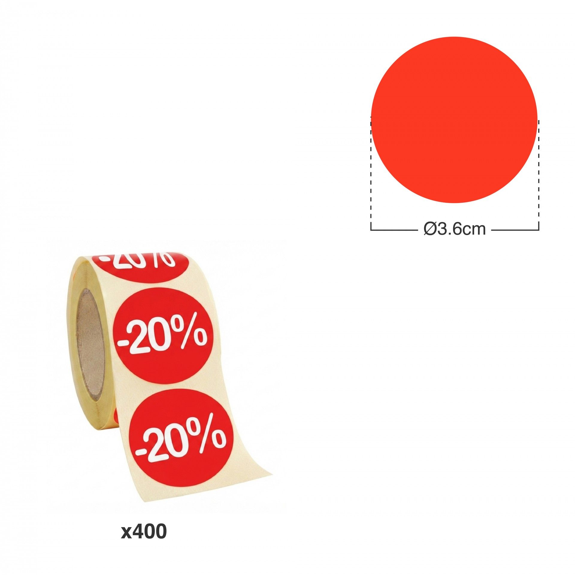 Rolo Etiqueta Promoção -20% 3.6cm Pack 400