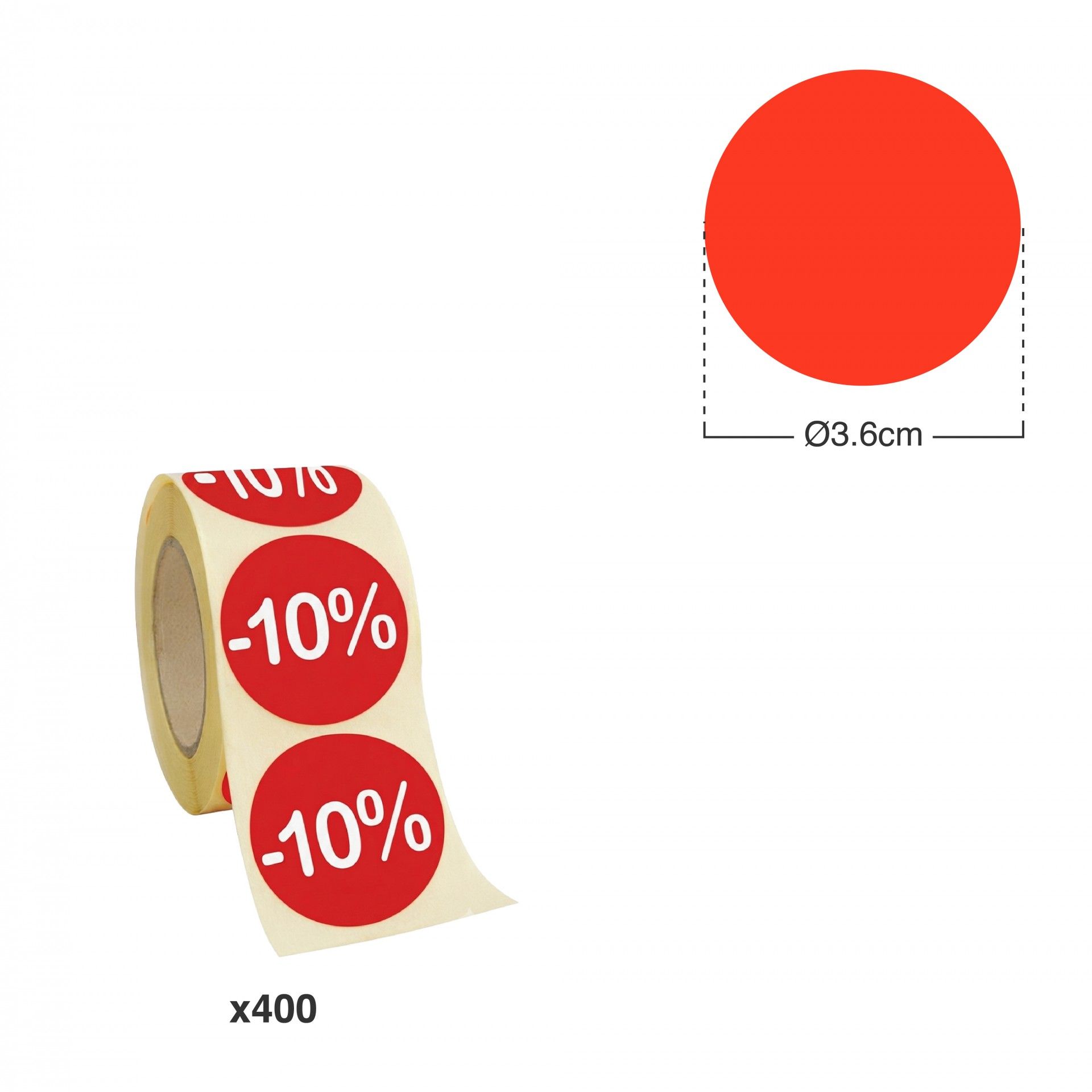 Rolo Etiqueta Promoção -10% 3.6cm Pack 400