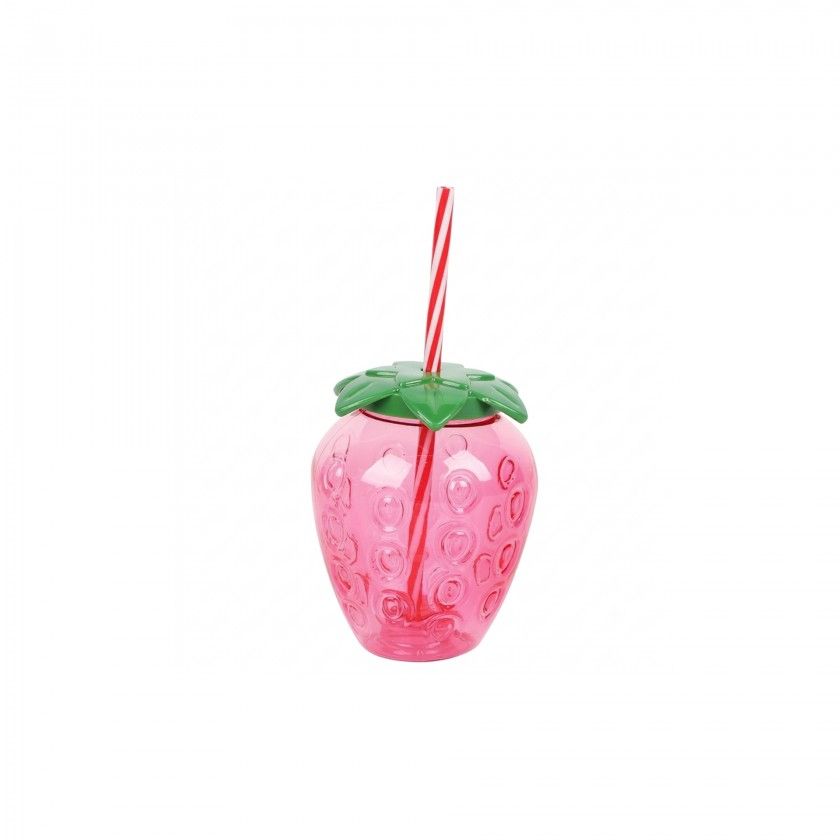 Copo Plástico Morango Com Palhinha 500ml Copo Plástico Morango Com Palhinha 500ml